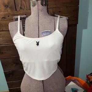 PLAYBOY White crop top with Logo and Built in Bra